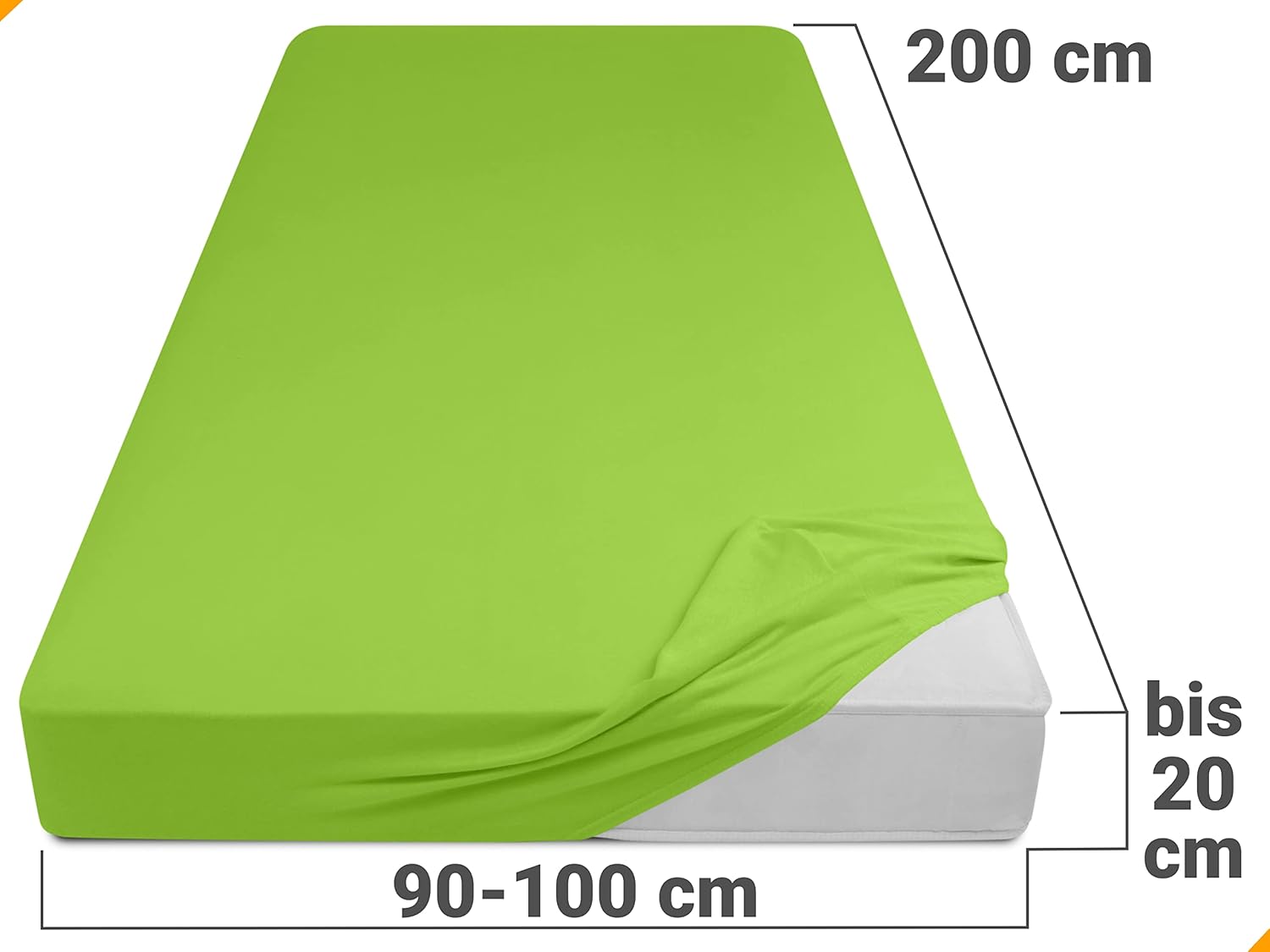 Thumbnail 2 de Drap housse Npluseins Jersey coton 90x200 à 100x200 – Vert pomme, 100% coton, Oeko-Tex