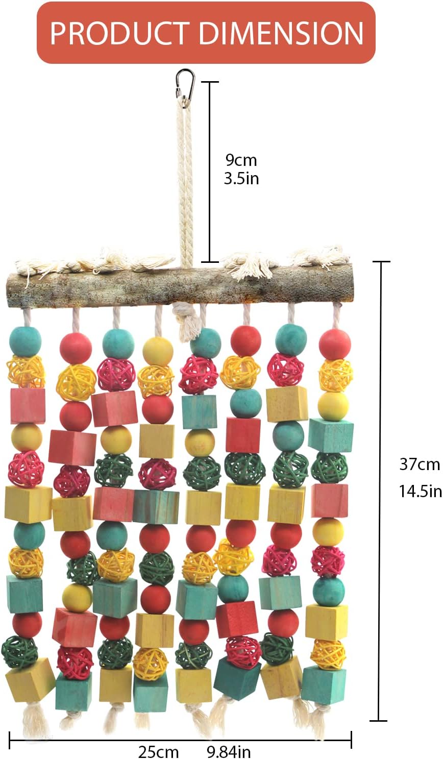 Detalle de MQUPIN Large Parrot Toys: Natural Wooden Blocks for Large Parrots