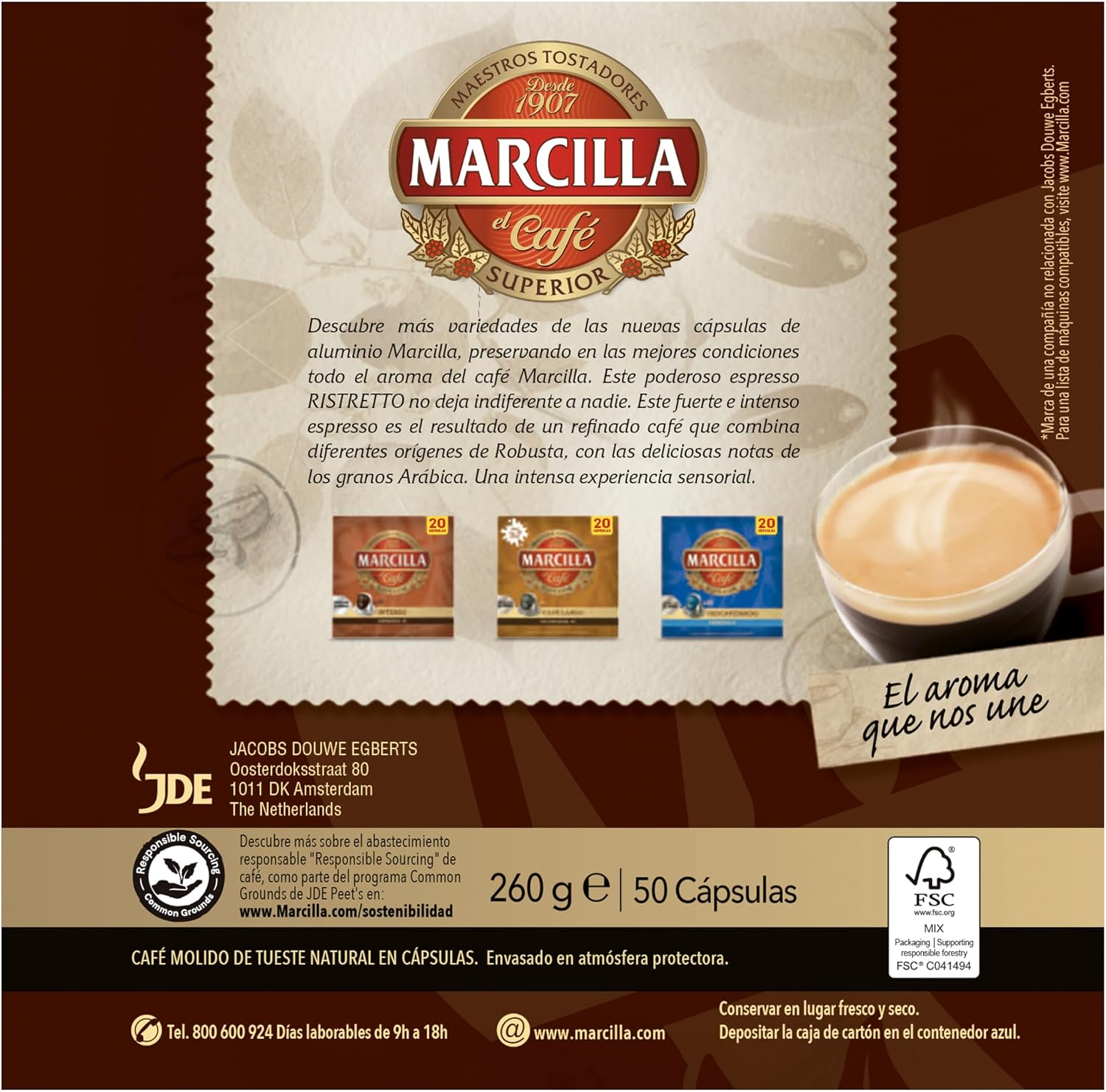 Detalle 2 de Marcilla Cápsulas de Café Ristretto Intensidad 12 — 50 cápsulas compatibles Nespresso