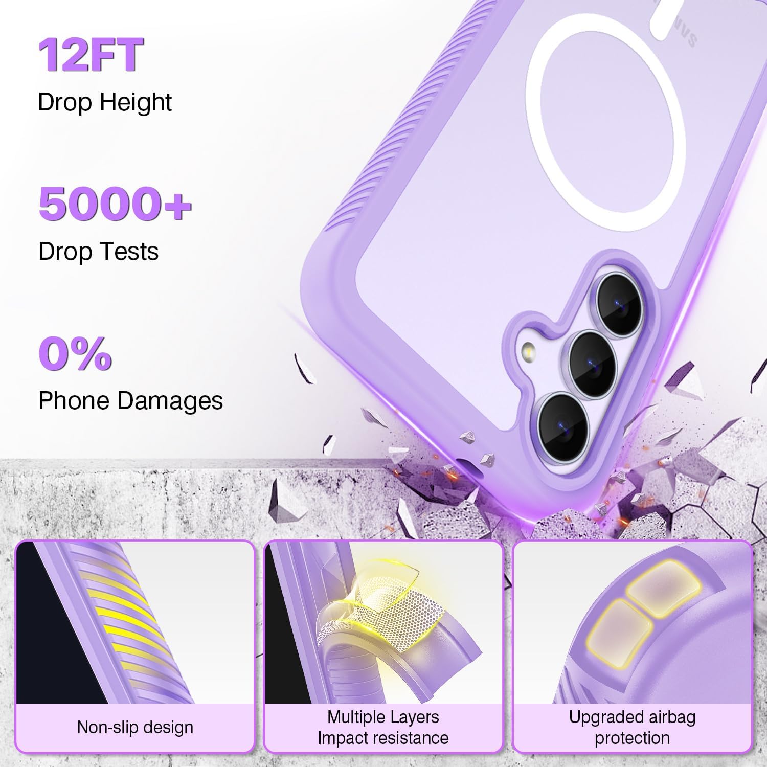 Thumbnail 2 de CENHUFO Samsung S25 FE Case with Built-in Screen Protector — 360° Rugged, Magnetic (Purple)