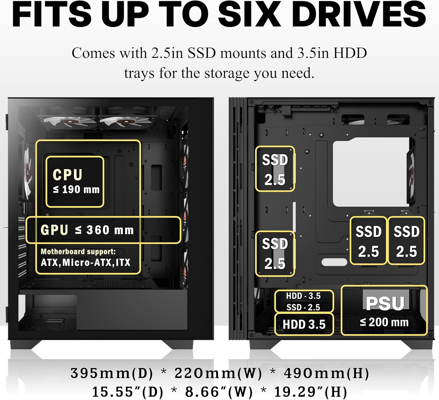 Detalle 2 de KEDIERS PC-Gehäuse H05 (ATX Mid Tower) mit 6× PWM ARGB-Lüftern, gehärtetes Glas und USB-I/O, schwarz