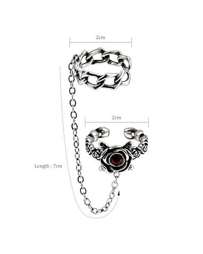 Detalle de Zikichiky Silver Rose Double Ring Chain Gothic Adjustable Ring for Women
