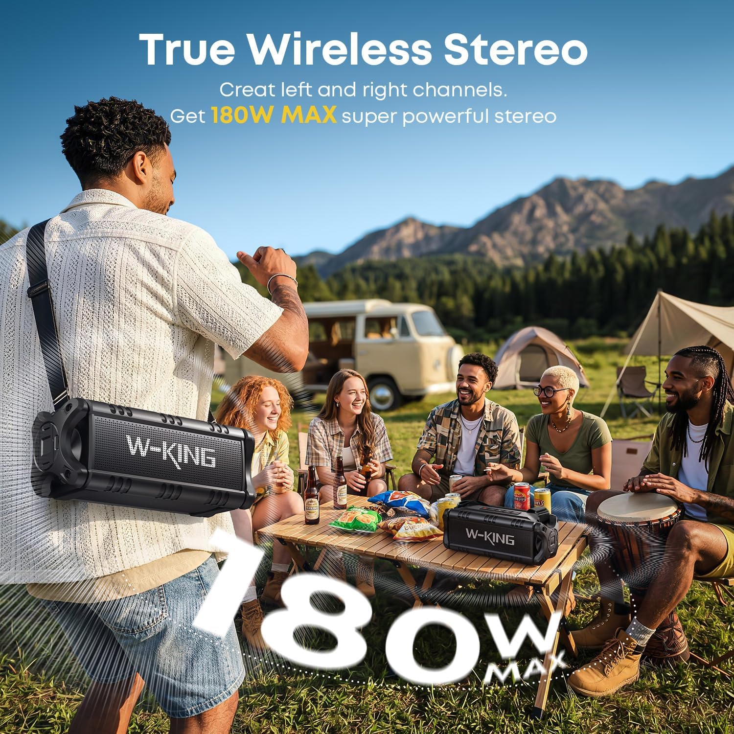 Detalle de W-KING Bluetooth Speaker (90W Max) — IPX6 Portable Outdoor Speaker with 50W Deep Bass, 40H Playback
