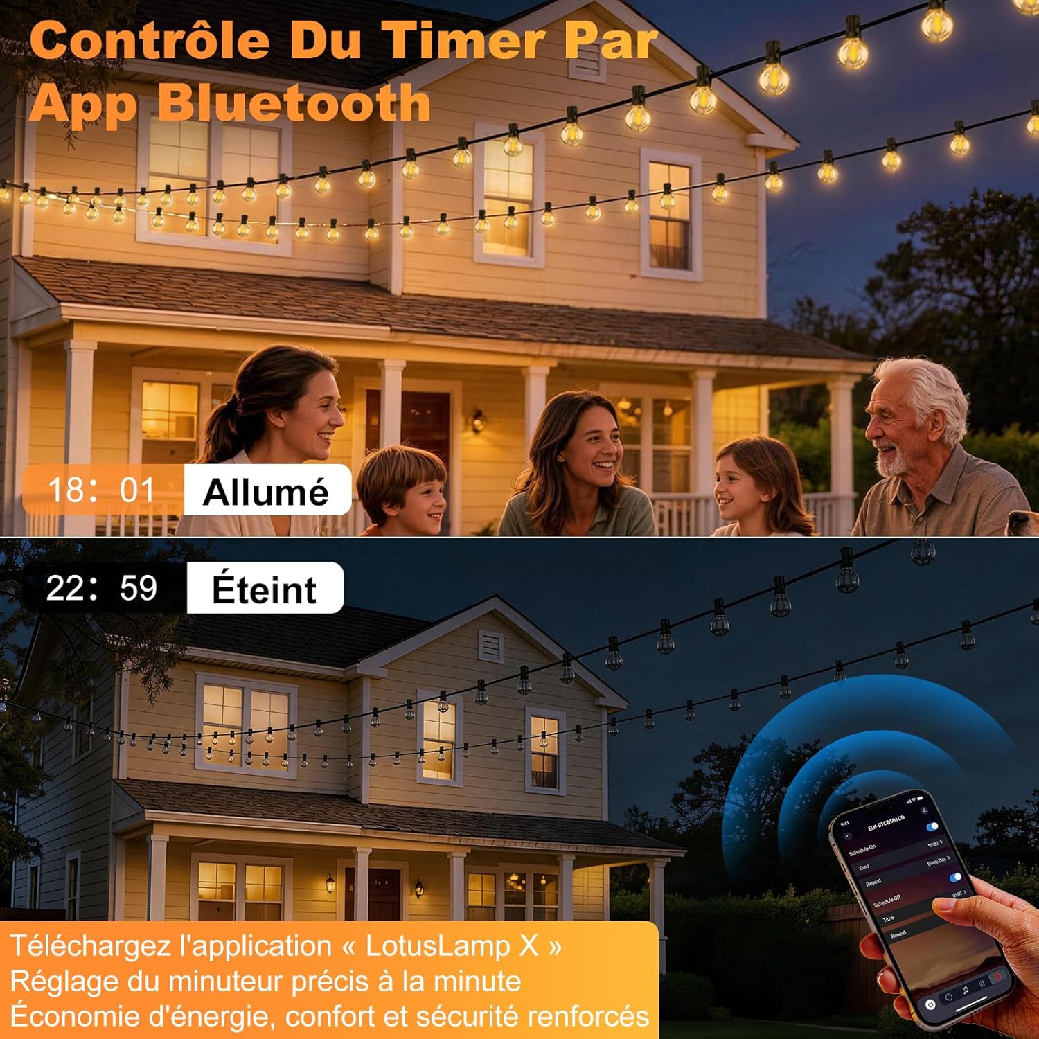 Detalle 2 de G40 Guirlande Lumineuse Extérieure et Intérieure avec Contrôle App + Télécommande – 23,5 m, IP44, 27 ampoules G40