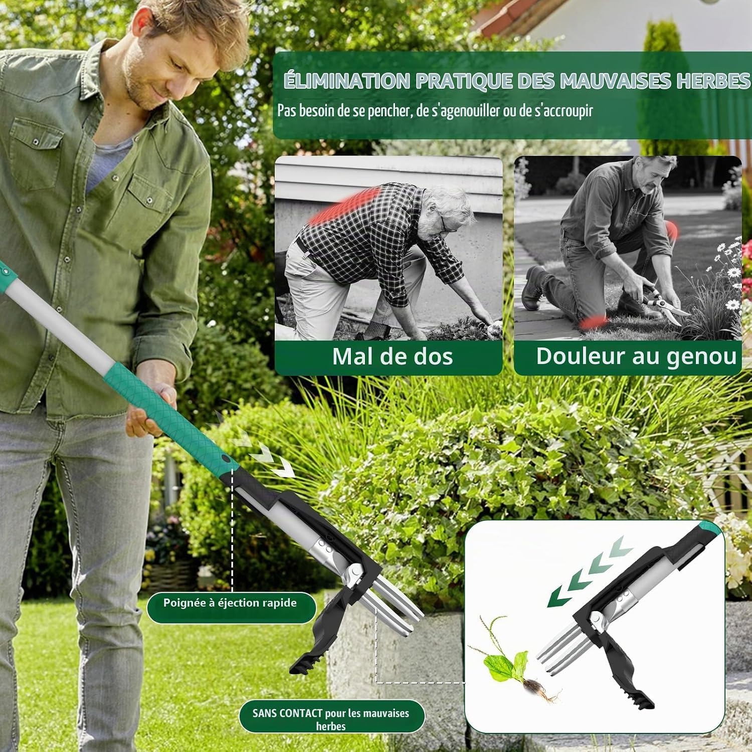 Detalle 2 de Ergohortus TPT0401 staande onkruidtrekker met 4 klauwen en lange steel