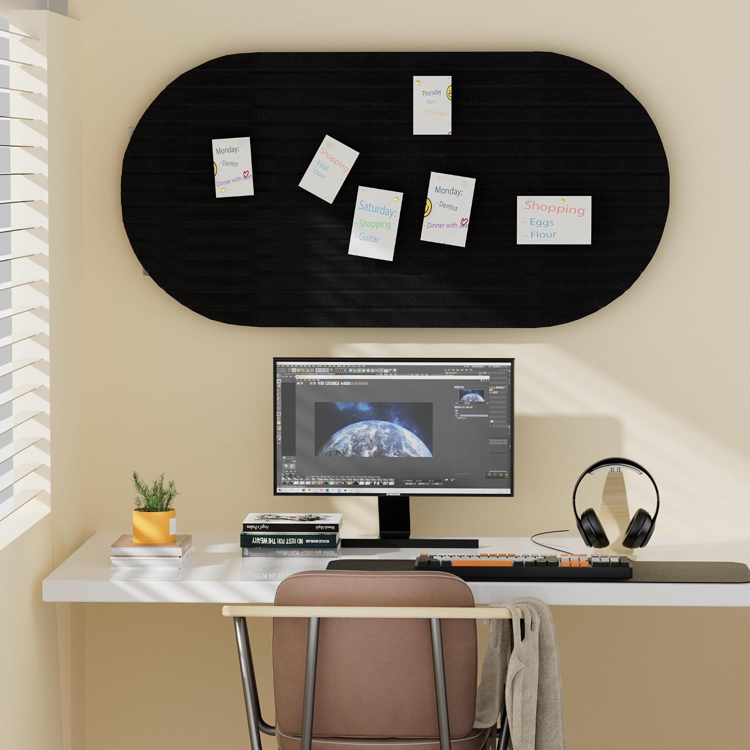Detalle de Tohiasen Felt Bulletin Board, 47" x 24" Modular Black Felt Pin Board