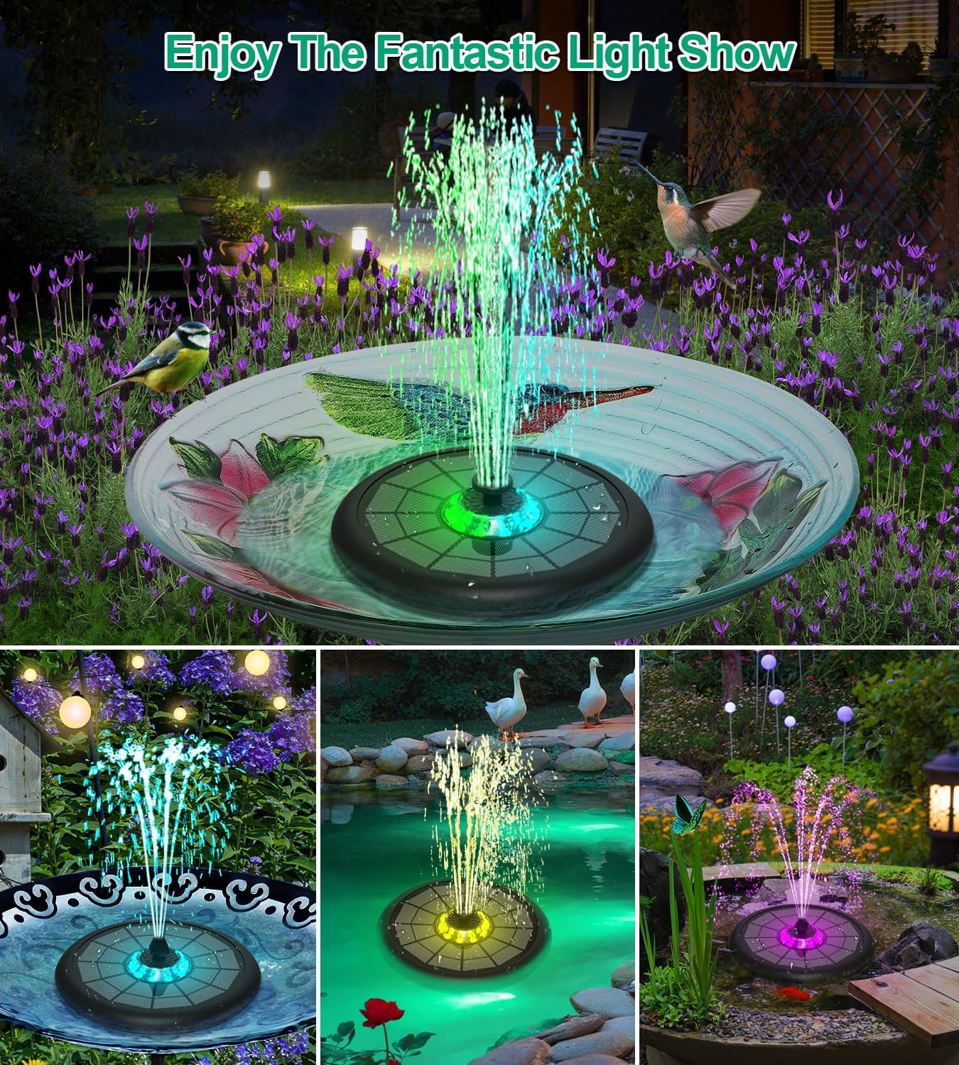 Thumbnail 4 de Solar Springbrunnen SZMP UFO 5W mit Akku, Glas-Panel und RGB-Licht (7 Düsen, 4 Rohre)