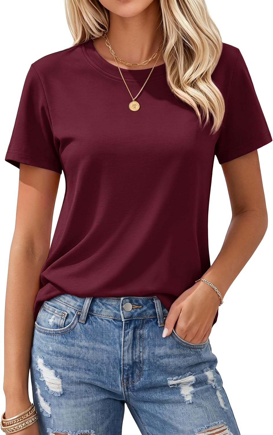 Detalle de MAGCOMSEN Women's Cotton Short Sleeve Crew Neck T Shirt
