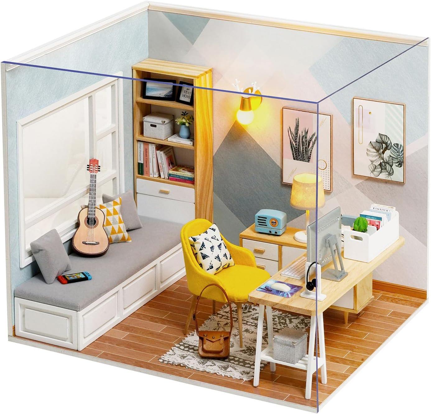 Detalle de OSDUE P2-MNSFW240731-FBA houten miniatuurpoppenhuis 1:24 met ledverlichting