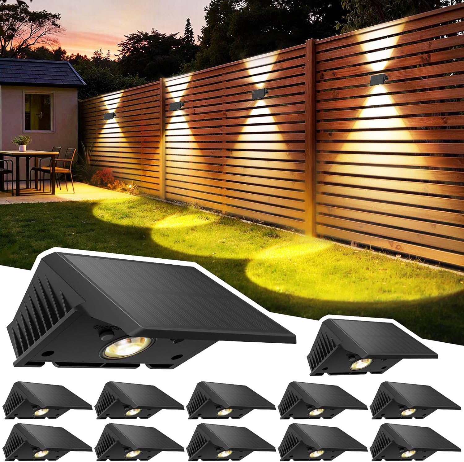 Thumbnail 3 de Delaiglow Solar Fence Lights Outdoor (4 Pack) – Warm White up & down wall lights, IP67