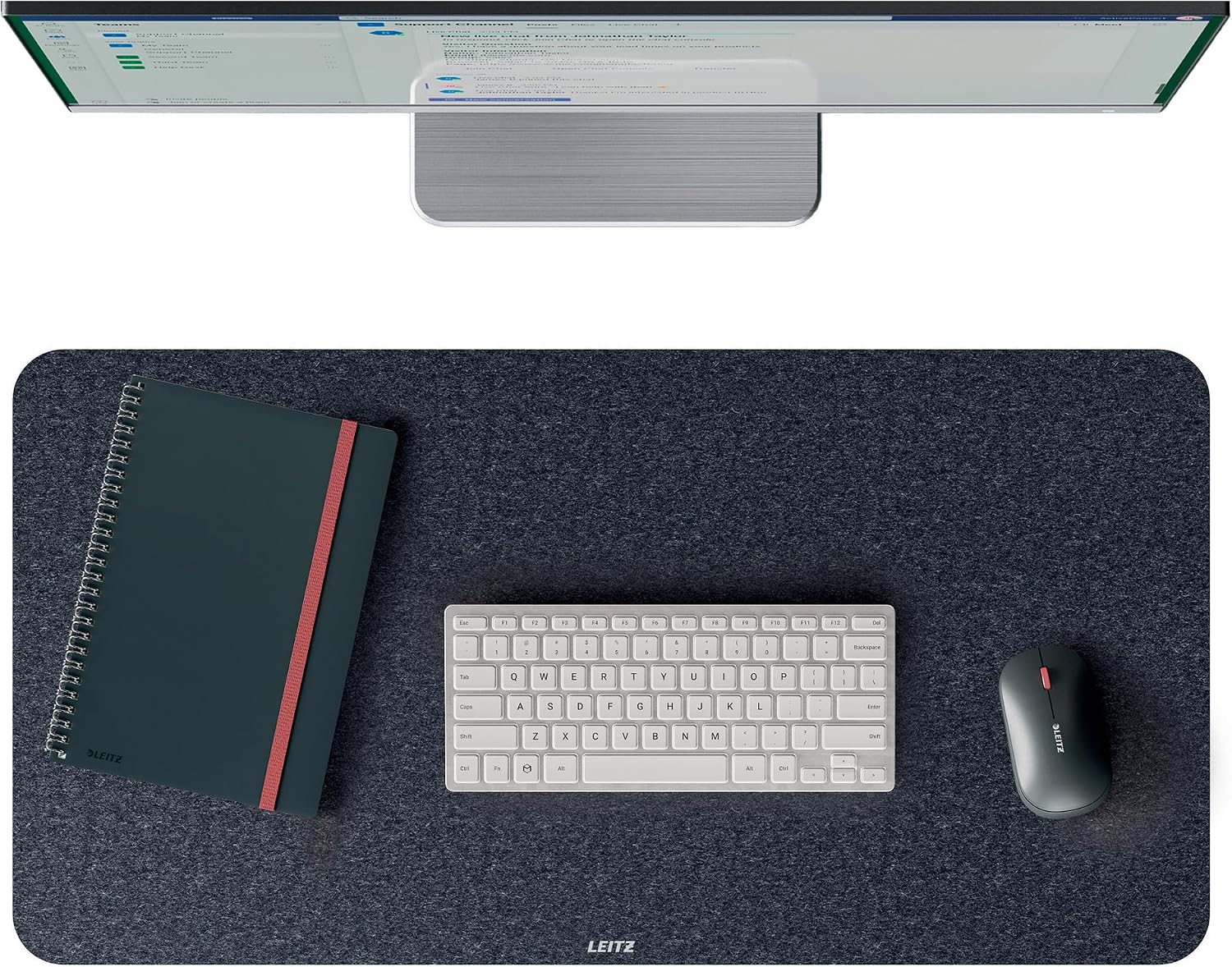 Tapis de bureau Leitz grand format en feutre 70x36 cm – Sous-main antidérapant gris