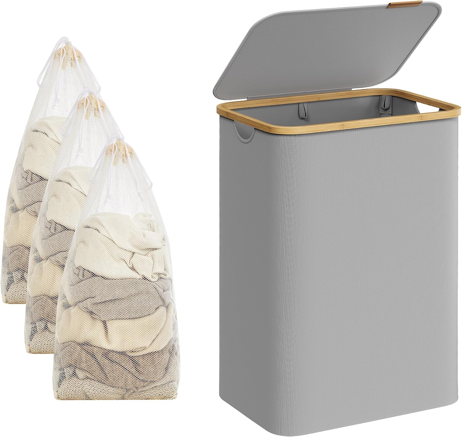 Detalle de SONGMICS LCB513G01V1 130L Laundry Basket with Lid, Two Compartments