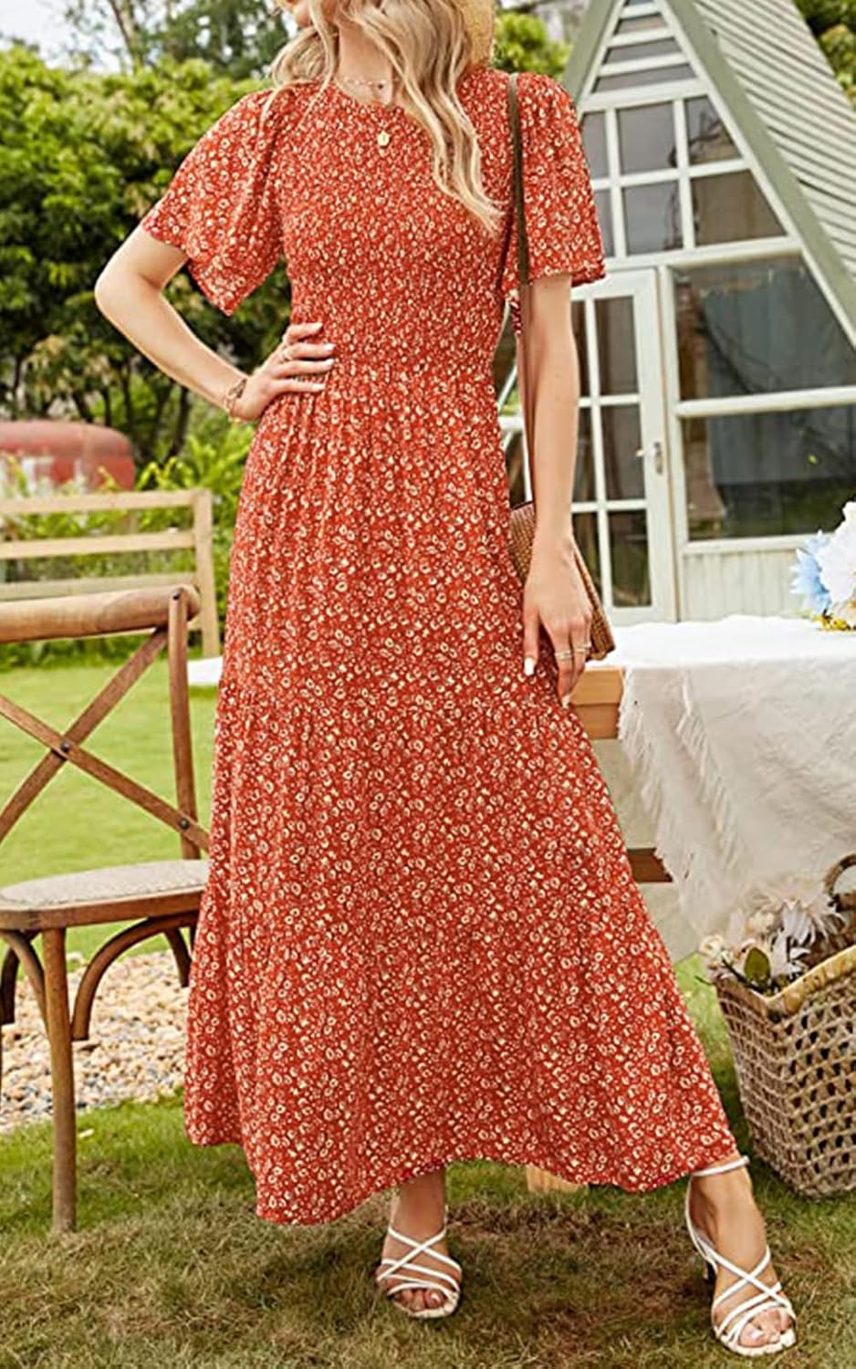 Detalle de PRETTYGARDEN Women's 2026 Summer Flutter Sleeve Floral Maxi Dress