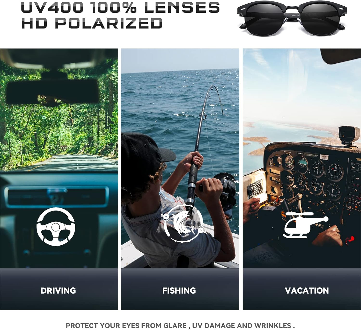 Thumbnail 6 de Kunchu Polarised Half-Frame Sunglasses (UV400) – Ultra-light Retro Rectangular Shades