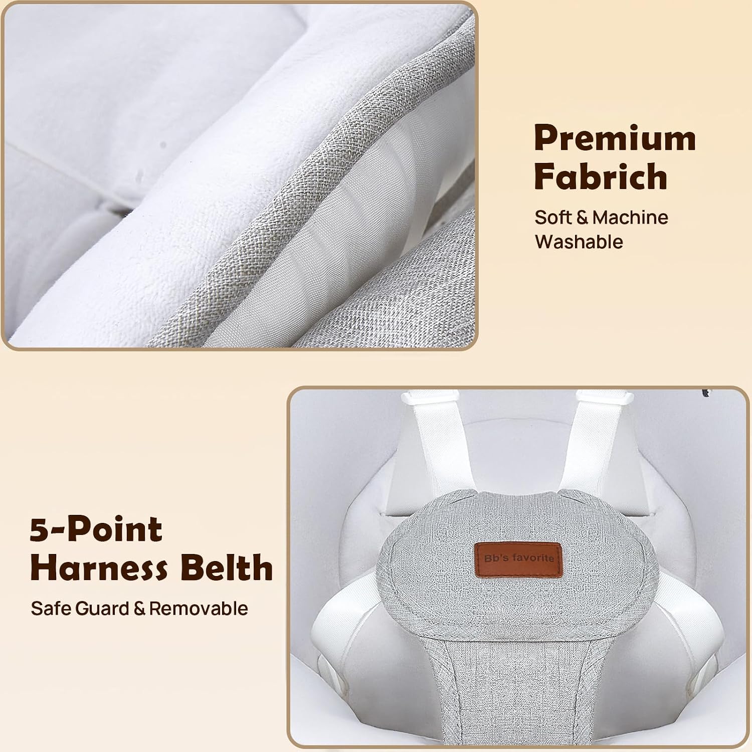 Thumbnail 5 de Viriwebaby Gray Baby Swing with 5 Speeds, Timer, Bluetooth and USB Music