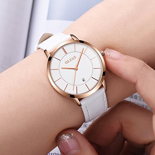 Detalle de OLEVS Ladies Quartz Watch: Ultra-Thin Minimalist Design with Leather Strap