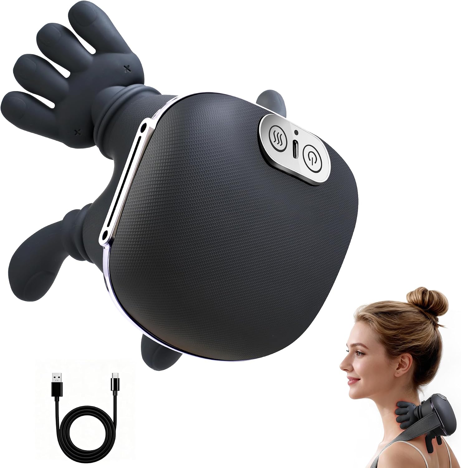Detalle de Yorraka 4D Nackenmassagegerät mit Wärme – kabellos für Nacken & Schultern, 3 Massagemodi, 2 Wärmestufen