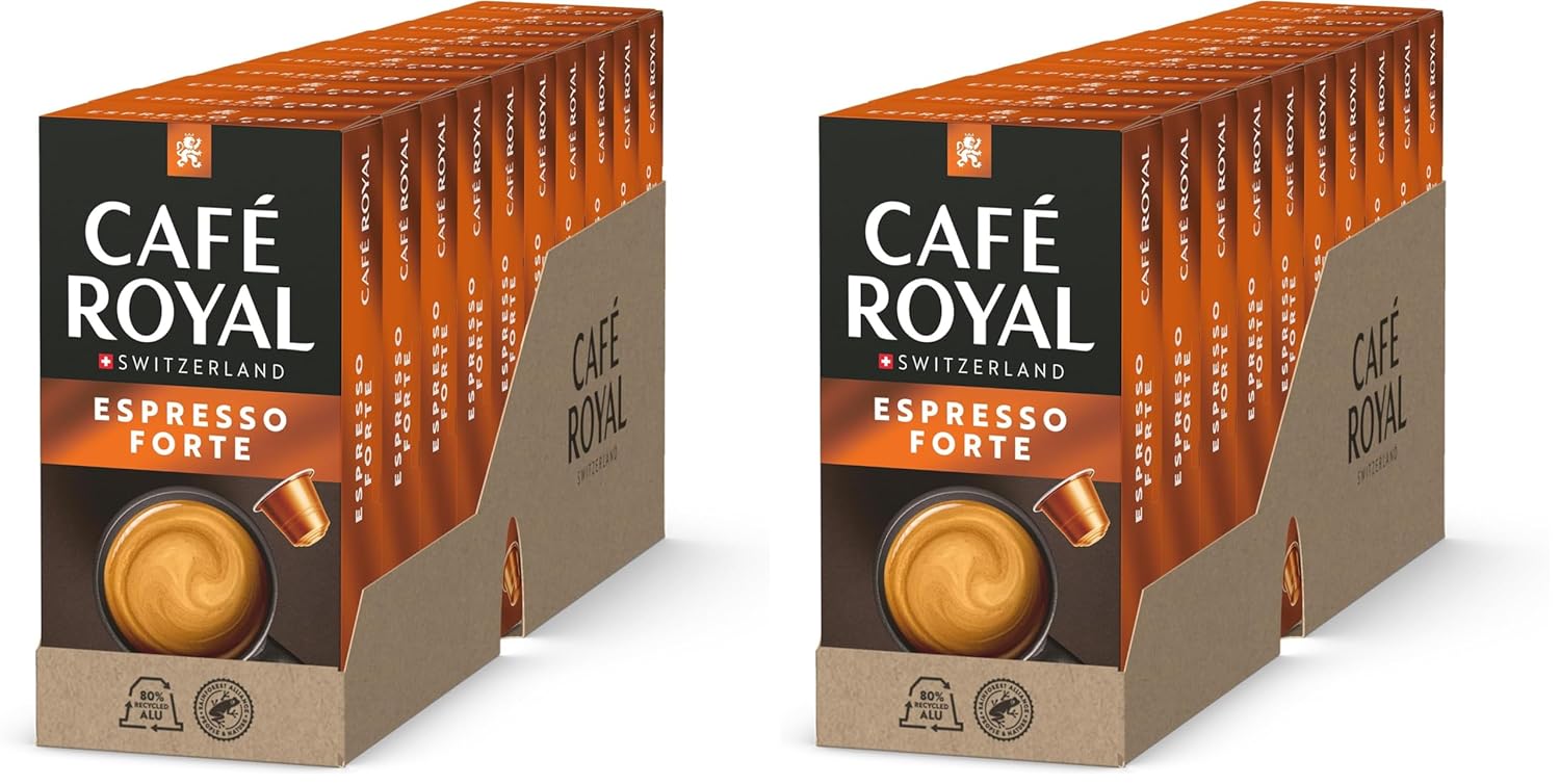Detalle de Café Royal Espresso Forte – Nespresso-kompatible Kaffeekapseln, 100 Kapseln, 100% Arabica, Intensität 9/12, mittlere Röstung