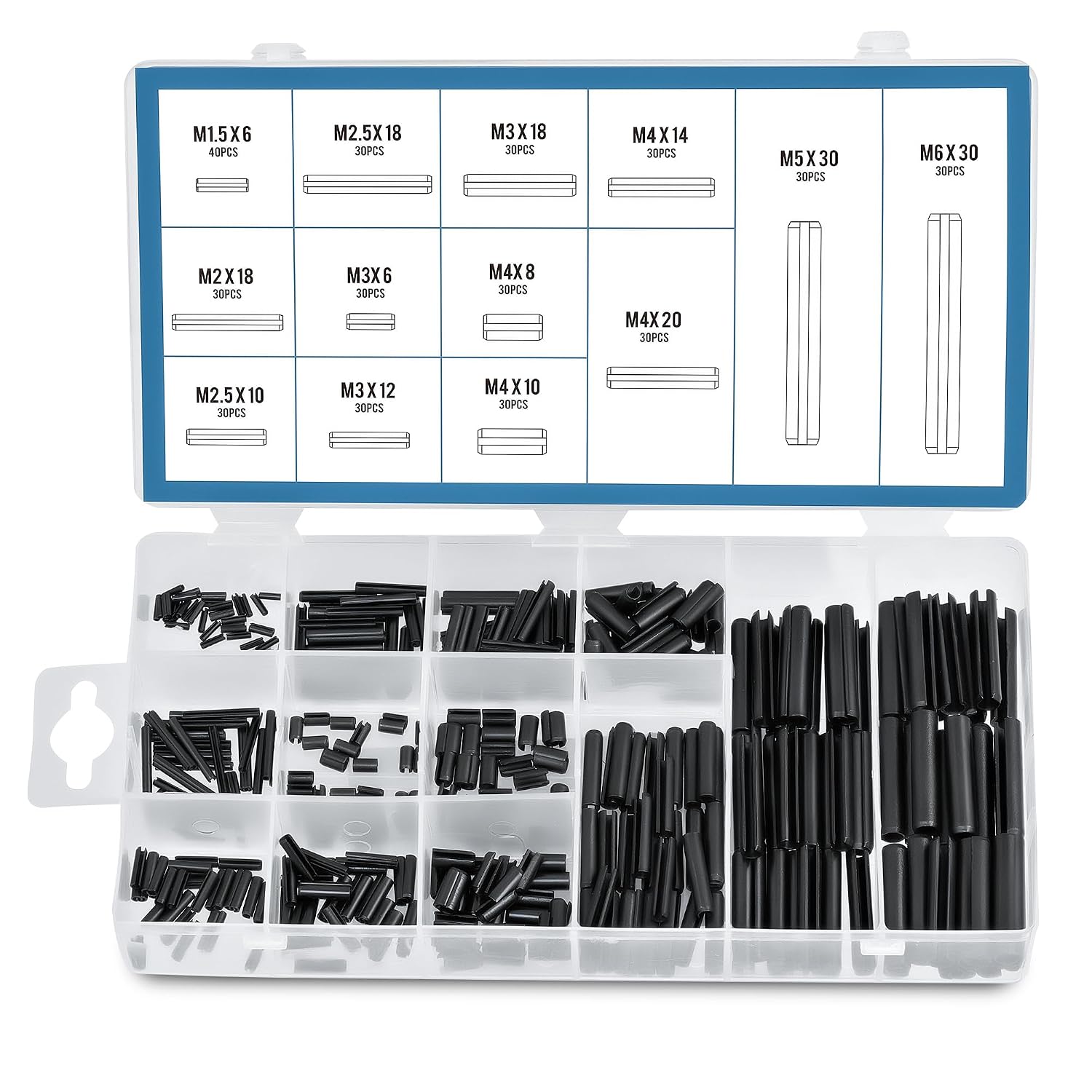 Detalle de ZELCAN 400-Piece Metric Spring Pin Kit, M1.5–M6 Carbon Steel