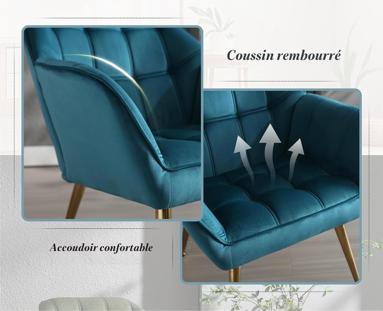 Detalle 2 de chairus chairus-Scandinave fluwelen fauteuils, set van 2, blauw