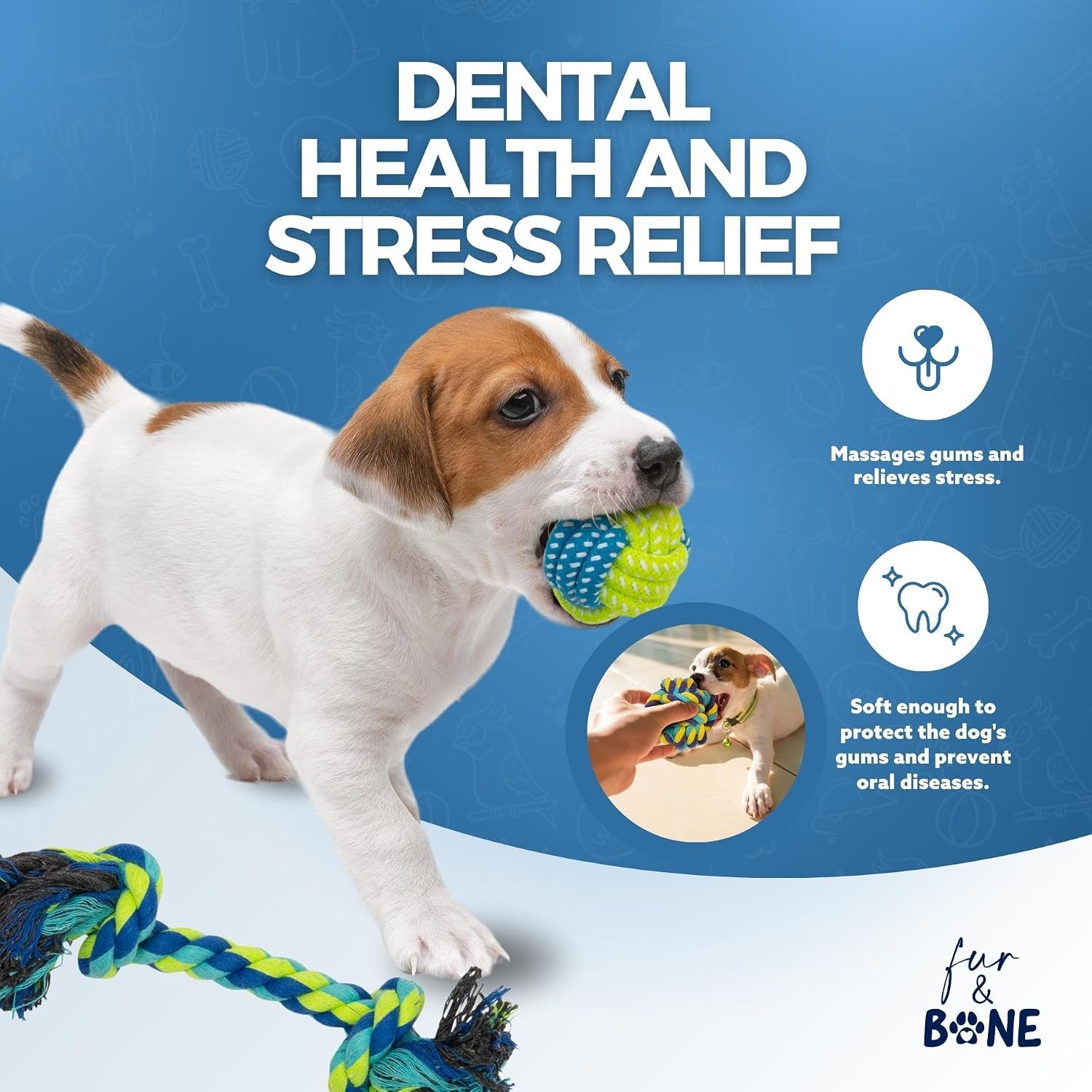Detalle de Fur & Bone 10 Pcs Dog Toys – All Breeds Indestructible Rope, Tug & Chew Set