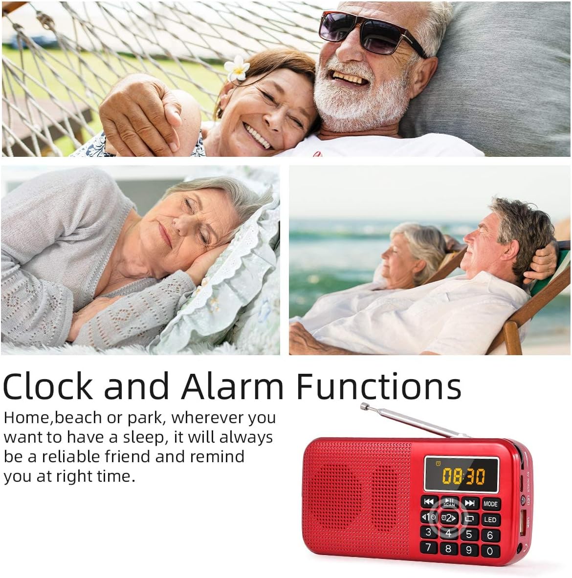 Thumbnail 2 de PRUNUS J-725 : Radio portable rechargeable avec horloge, lampe de secours et lecteur MP3