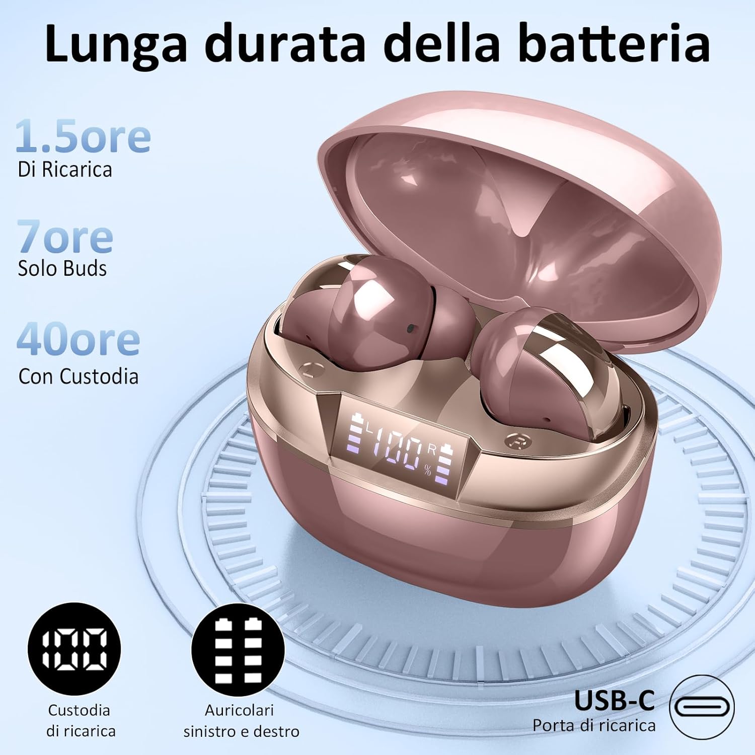 Thumbnail 3 de AOSRAU Wireless Earbuds (Bluetooth 5.3) with ENC Mic, Waterproof IP7 – Rose Gold