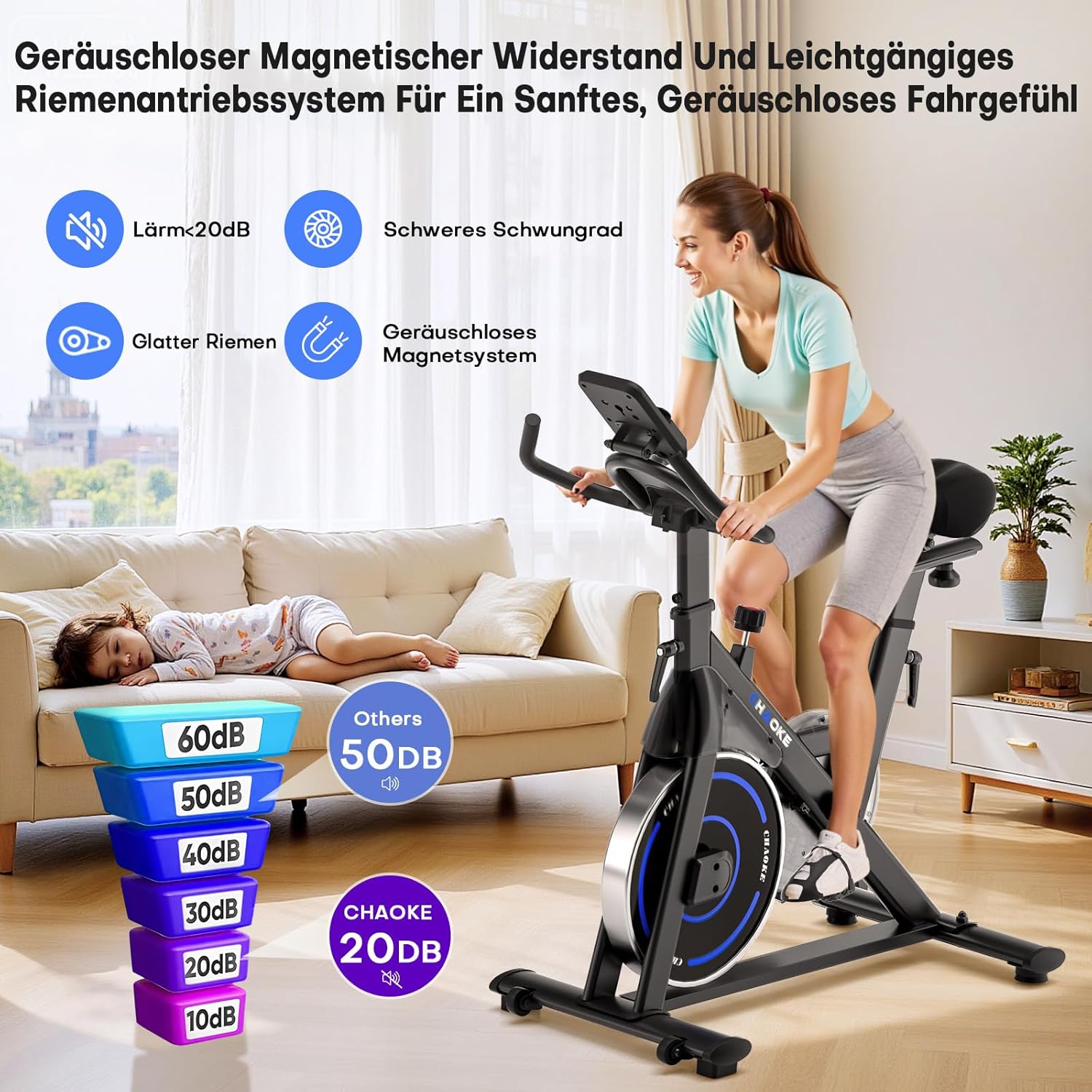Thumbnail 3 de [UPGRADE] CHAOKE Heimtrainer Fahrrad mit App, leiser Magnetsystem-Widerstand und LCD-Display (bis 150 kg)