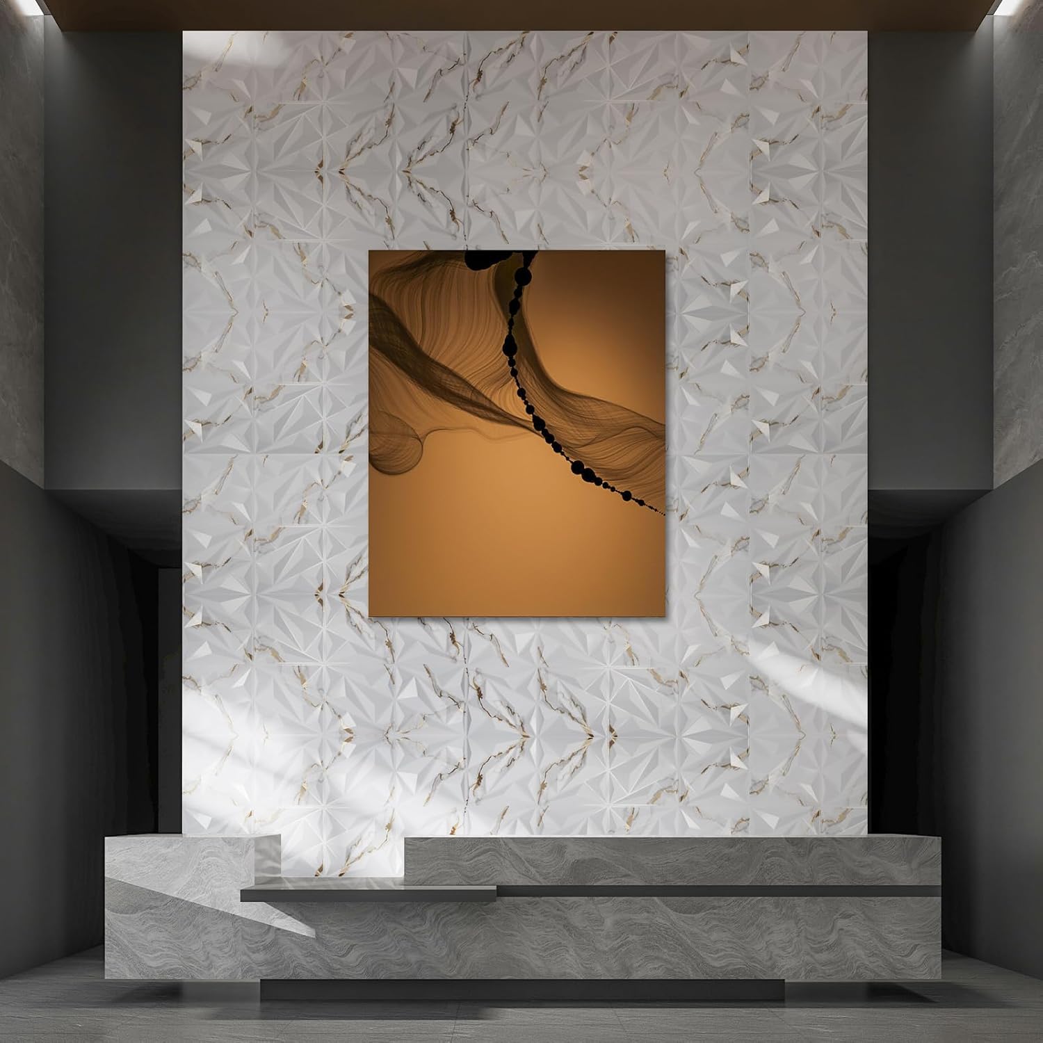 Detalle 2 de Art3dwallpanels 3D Diamond Wall Panels, 33-Pack, Gold Veined White, 12" x 12