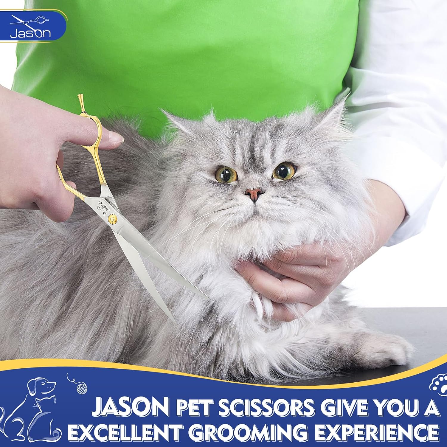 Detalle de Jason Forbici curve da 19,1 cm per toelettatura del cane – livello professionale, lama affilata e manico ergonomico