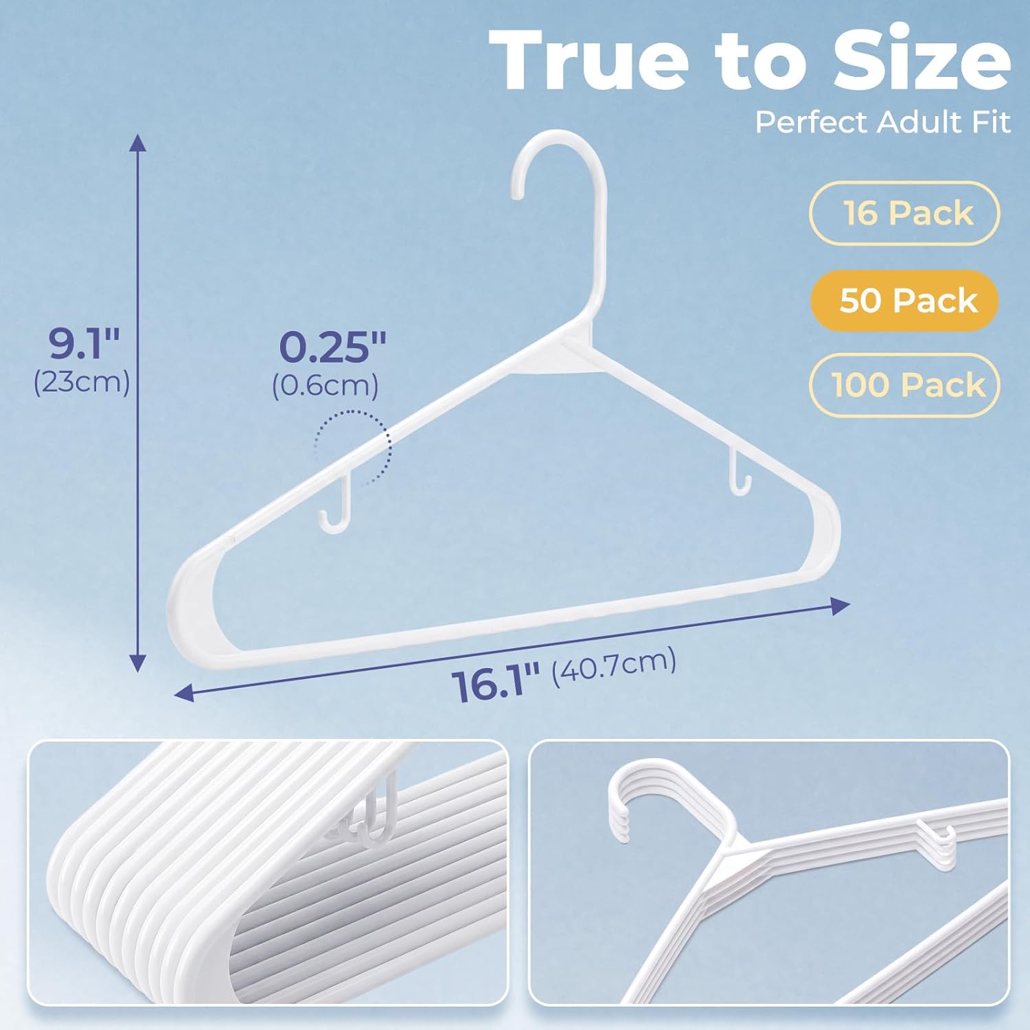 Detalle de HOUSE DAY White Plastic Hangers 50 Pack: Space-Saving, Durable Closet Organizers