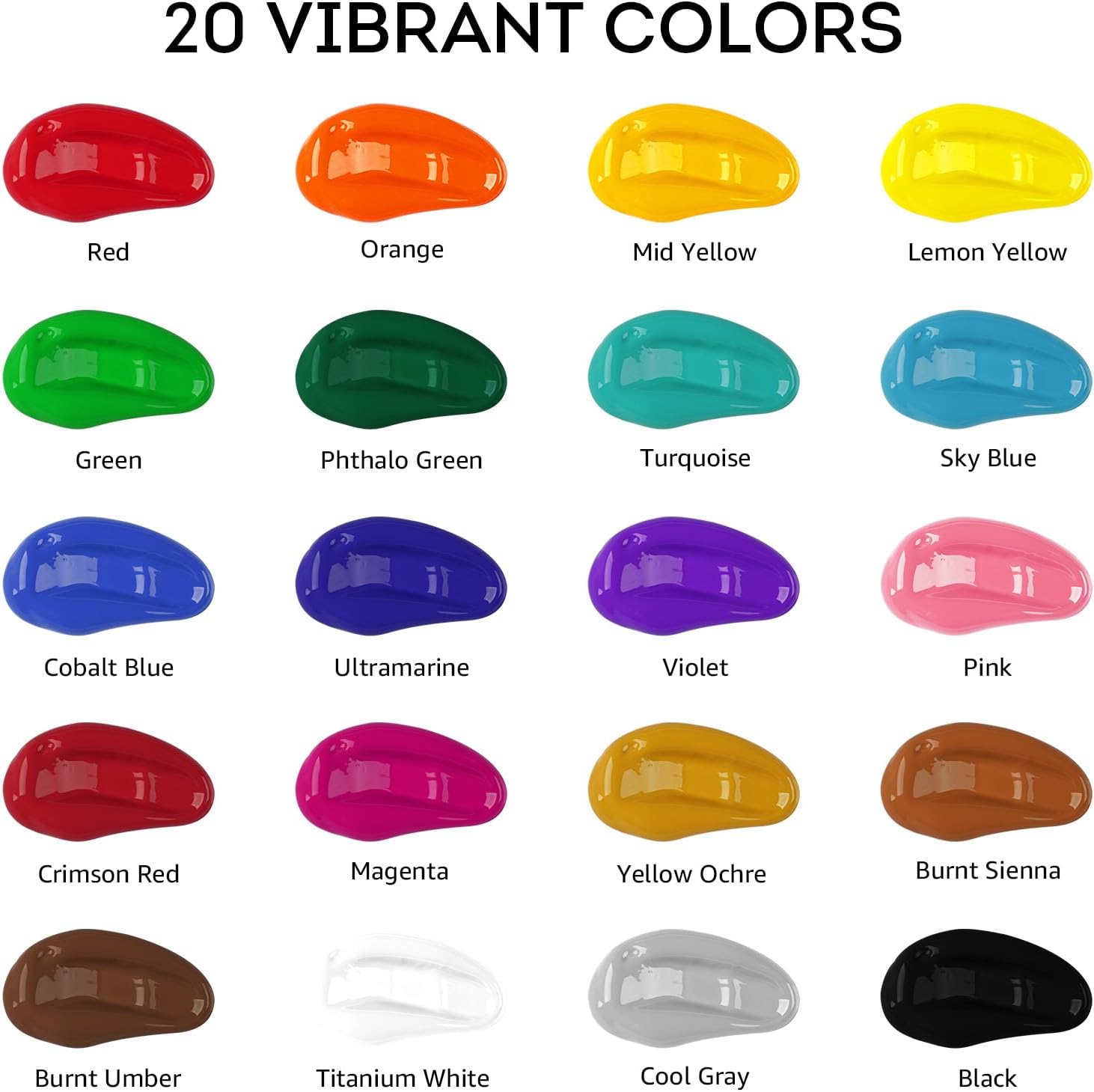Detalle de ABEIER Bulk Acrylic Paint Set (20 Colors, 250 ml each) – Matte Finish for Beginners and Students