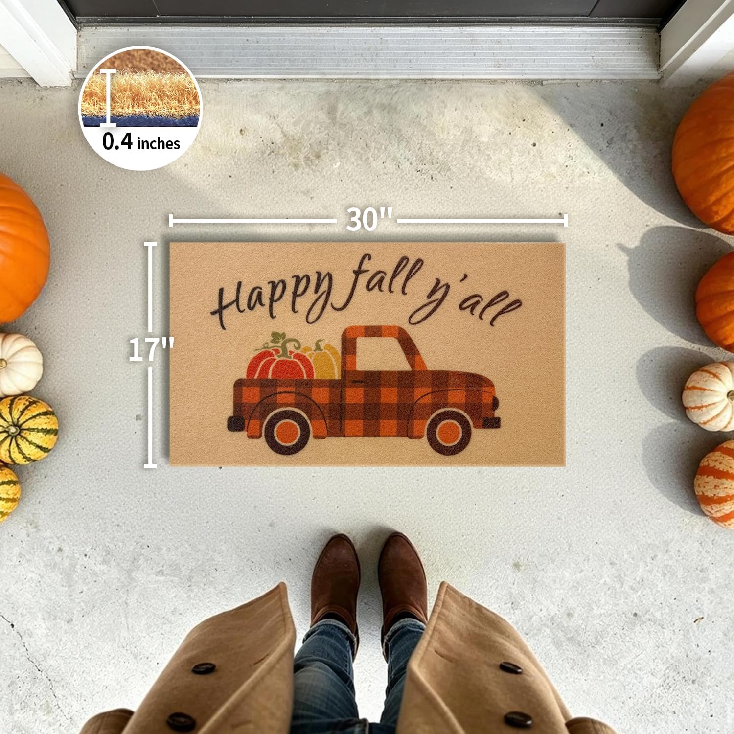 Thumbnail 1 de PKFEDR PK-DM-FBA Fall Doormat, Pumpkin Truck Print, Non-Slip, 17" x 30