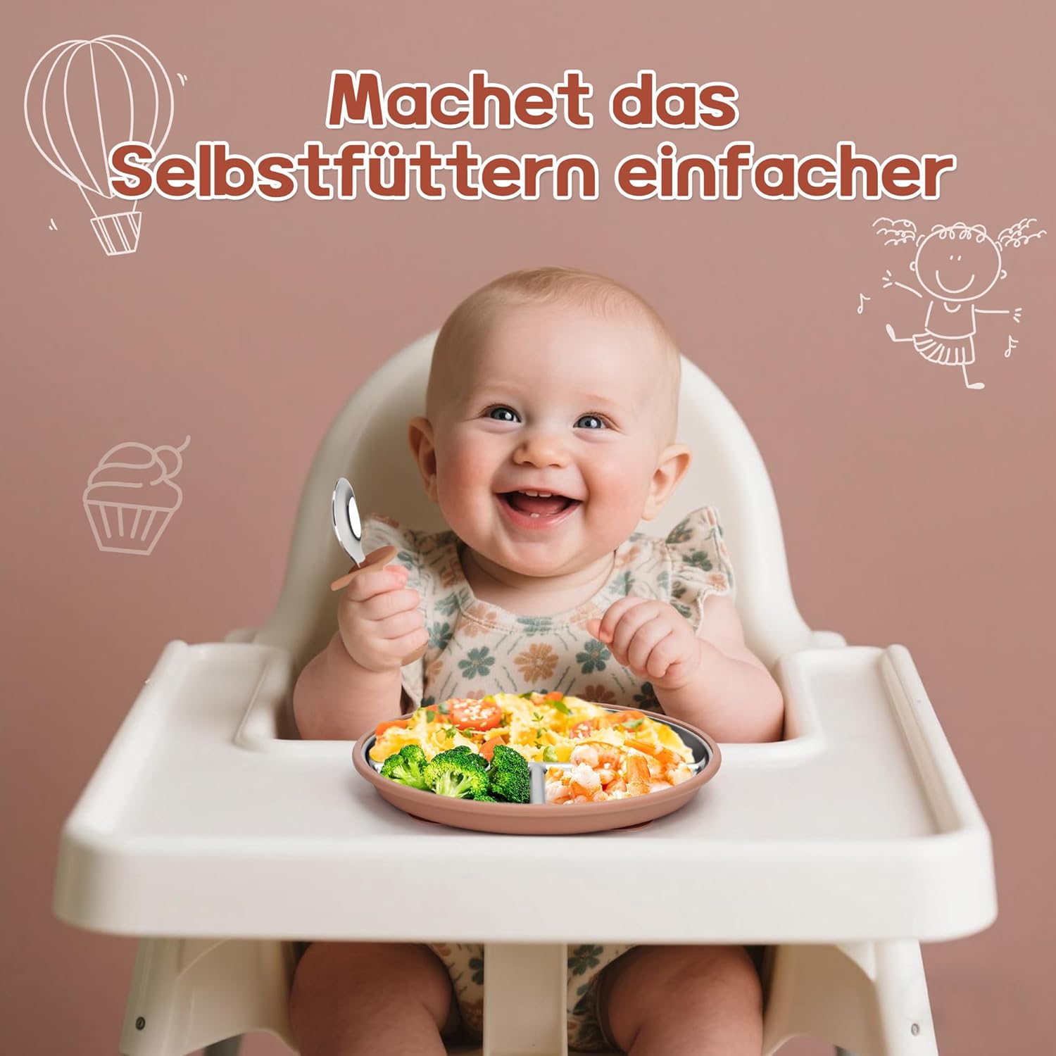 Thumbnail 6 de MOJINL Baby-Teller mit Silikon-Saugnapf aus Edelstahl (304) – rutschfest, mit Unterteilungen