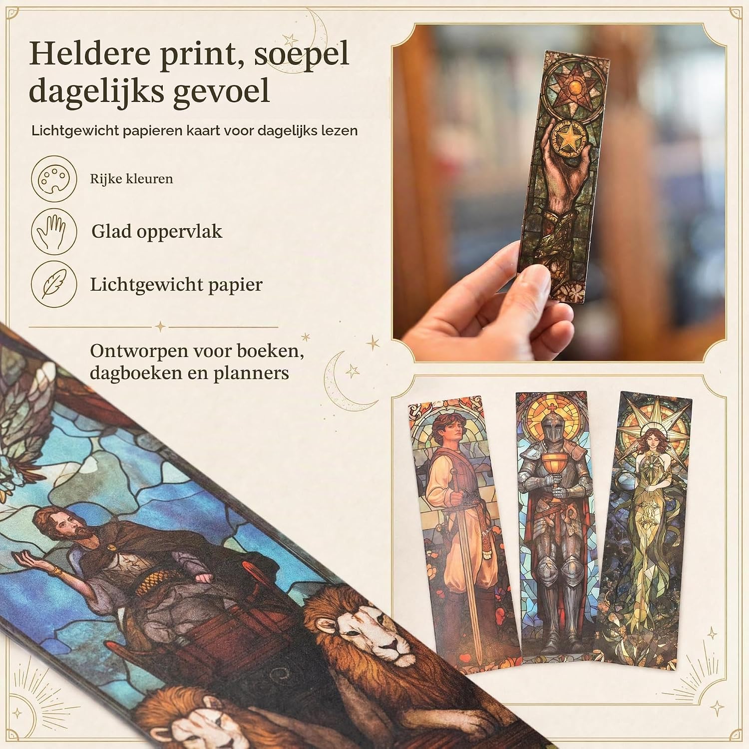 Detalle de YIMINGOUFEI BM2025 tarotboekenleggers in glas-in-loodstijl, set van 30