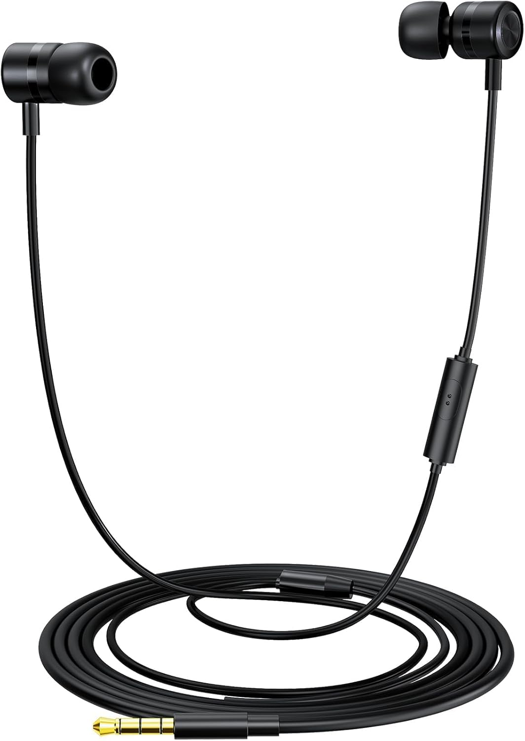 Detalle de MORMOQUE EP-06 Wired In-Ear Earphones (3.5mm) with Built-in Mic, Noise Isolation, 6 Ear Tips, HD Bass — Black