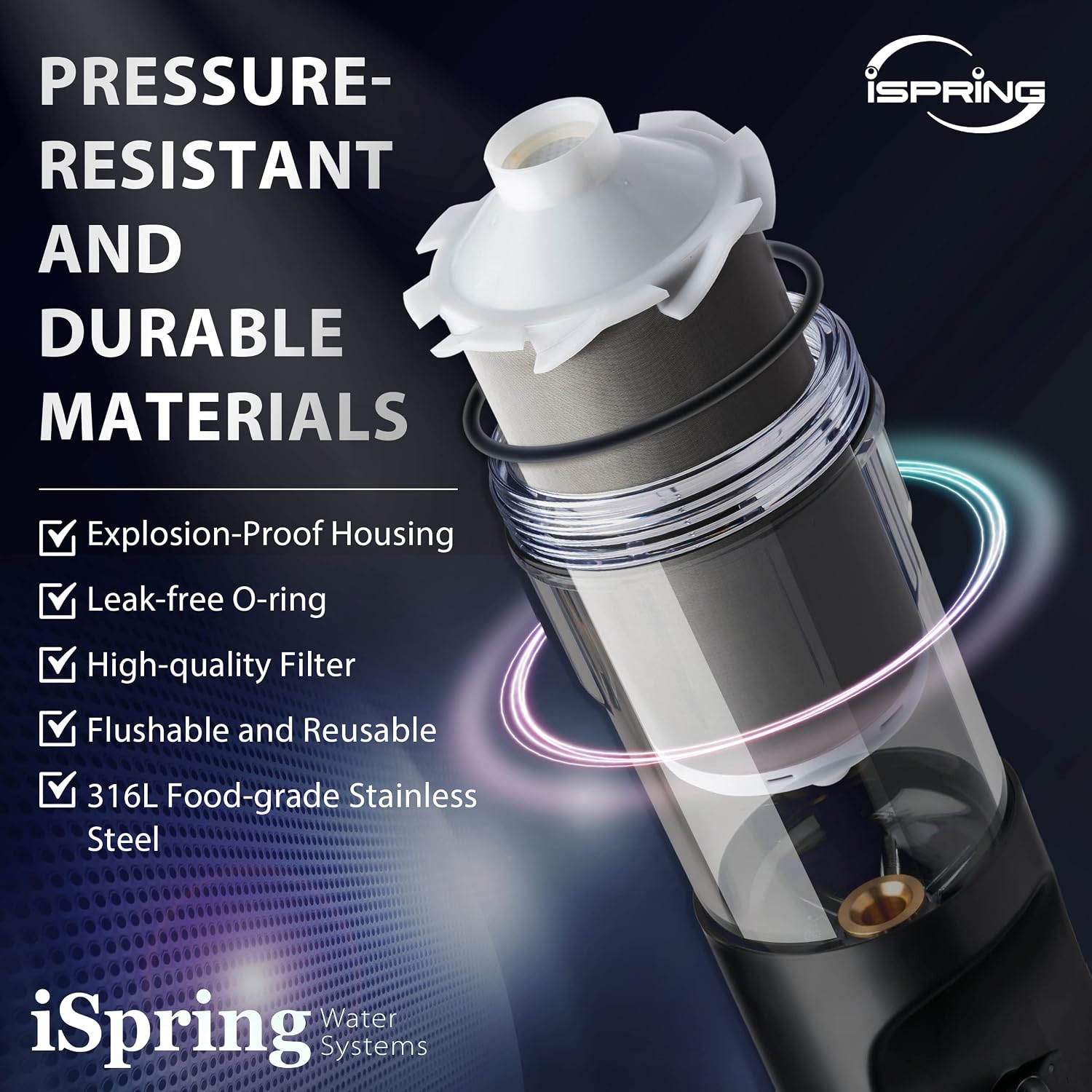 Detalle de iSpring WSP50J Jumbo Spin-Down Sediment Filter, 50-Micron Reusable Prefilter