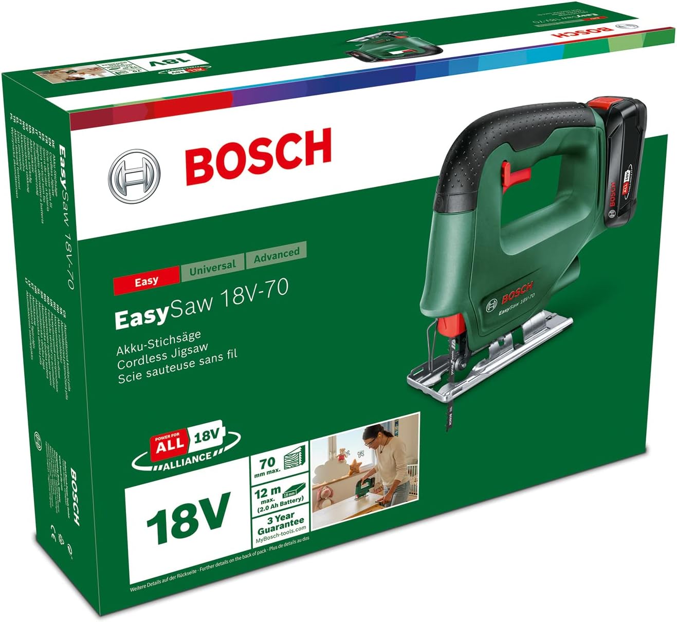 Thumbnail 6 de Bosch Akku-Stichsäge EasySaw 18V-70 inkl. 2,0-Ah-Akku, Ladegerät AL 18V-20 und 1 Sägeblatt