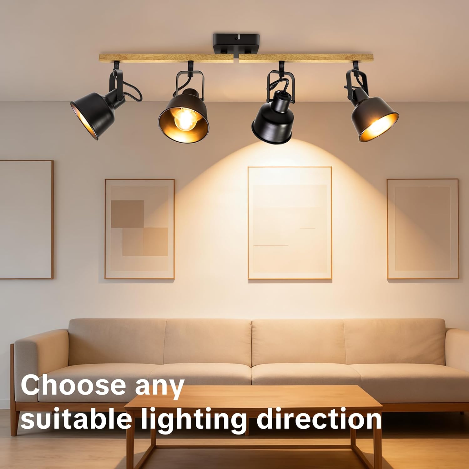 Thumbnail 3 de Deckenstrahler 4-flammig, schwenkbar (350°) – Vintage LED Deckenleuchte mit E14-Fassung, Schwarz (ohne Leuchtmittel)