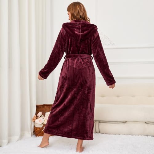 Detalle 2 de RONGTAI Womens Dressing Gown Fleece Plush Warm Long Hooded Robes