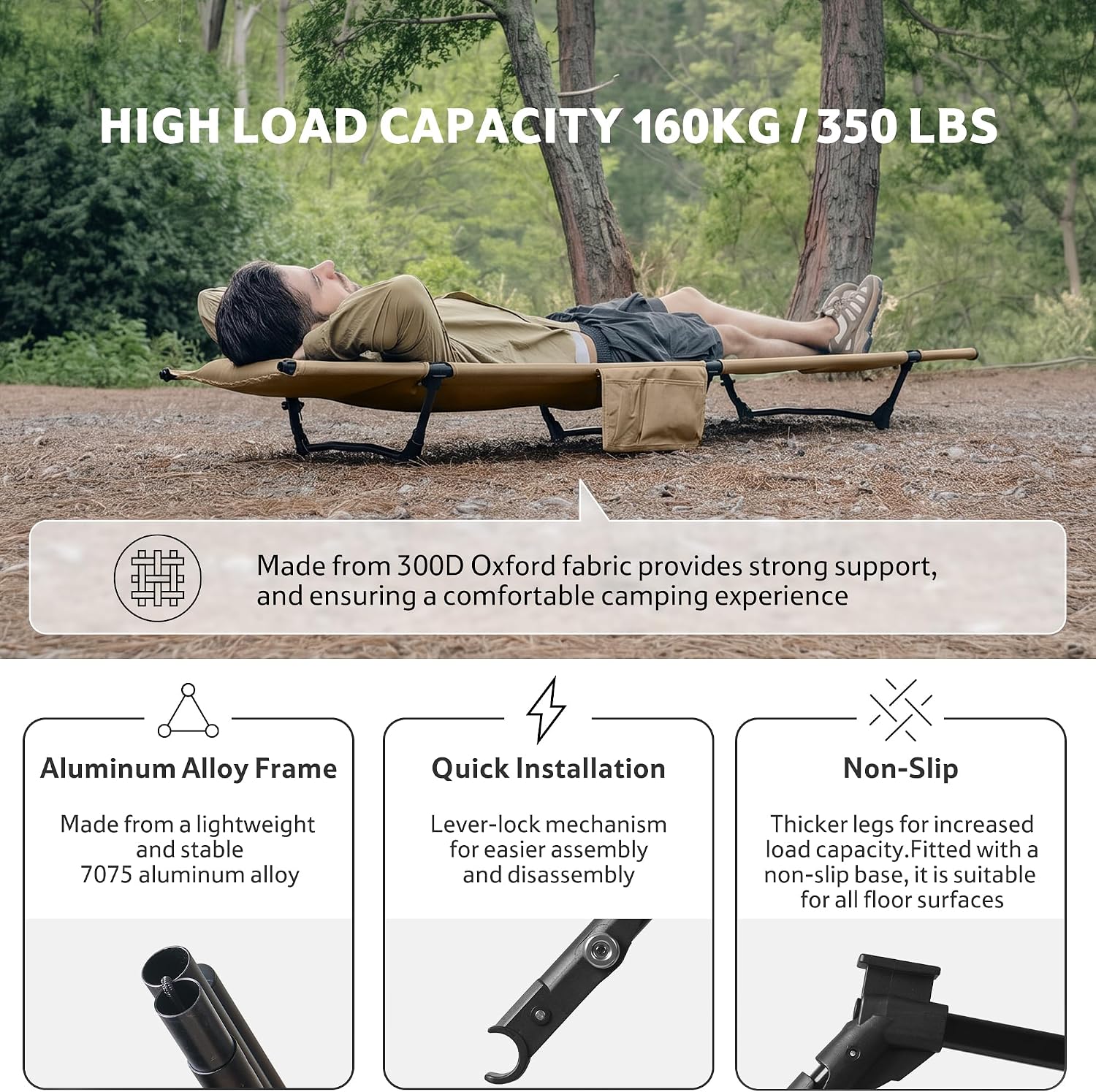Detalle de Naturehike NH19JJ006 fältsäng – hopfällbar med 70 cm liggyta