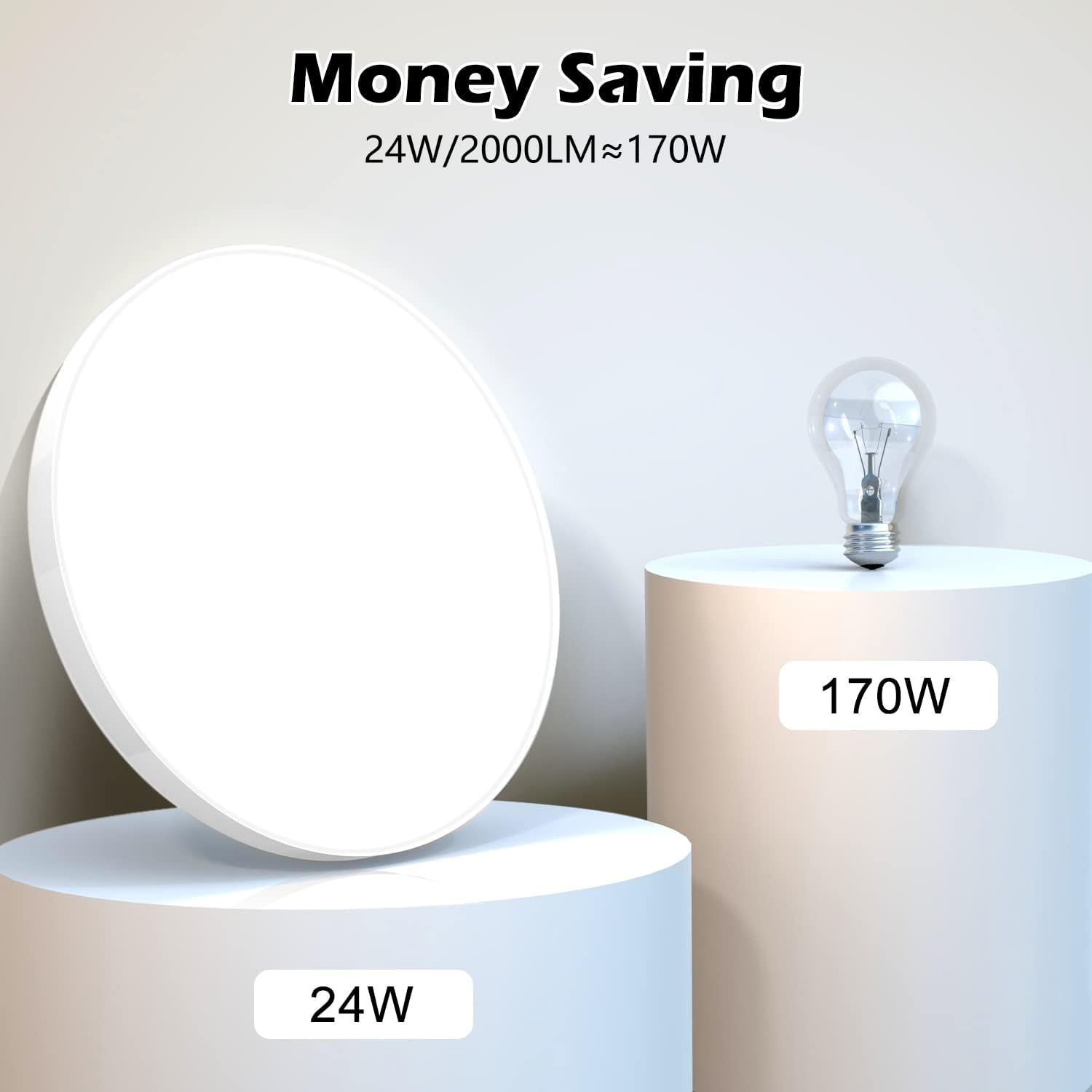 Thumbnail 3 de OUILA LED-Deckenleuchte 2er-Set Ø28 cm, 24 W, 6500 K, 2000 lm, IP44 – Wasserfest, modern, in Weiß