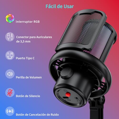 Thumbnail 6 de K KASONIC Micrófono para Gaming con RGB: sonido claro, filtrado y iluminación integrada para PC/PS4/PS5