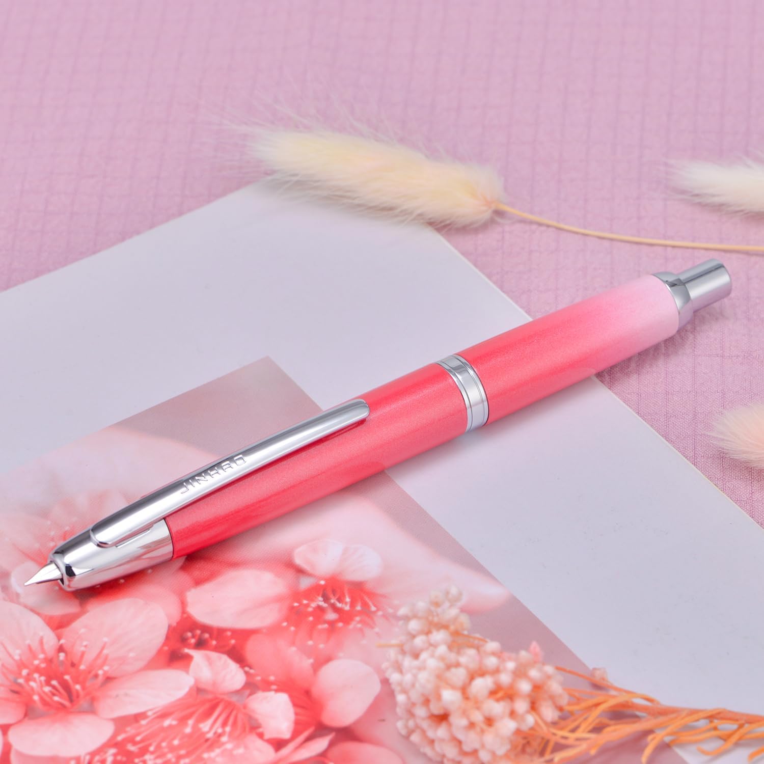 Thumbnail 6 de Jinhao 10 Series Press Fountain Pen – Gradient Red Retractable with Fine Nib, Ink Converter & Metal Box (Silver Clip)