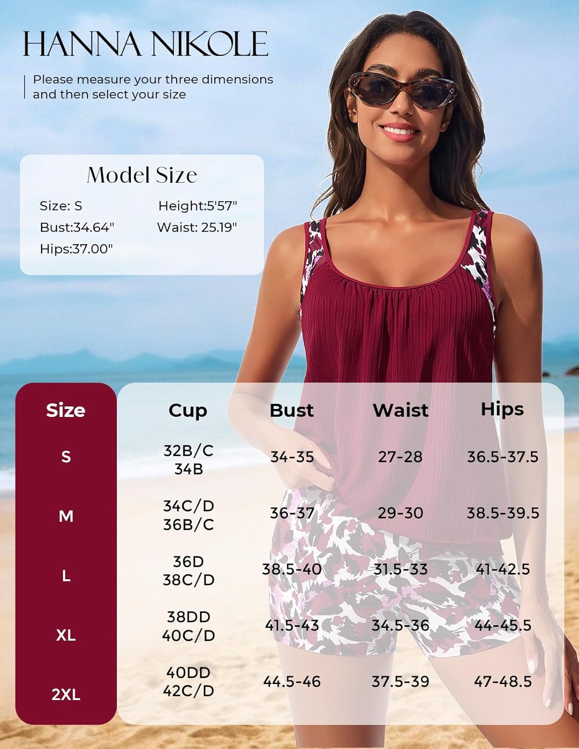 Thumbnail 4 de Hanna Nikole 2 Piece Tankini Swimsuits for Women: printed tummy control set with high-waist ribbed tops and boyshorts