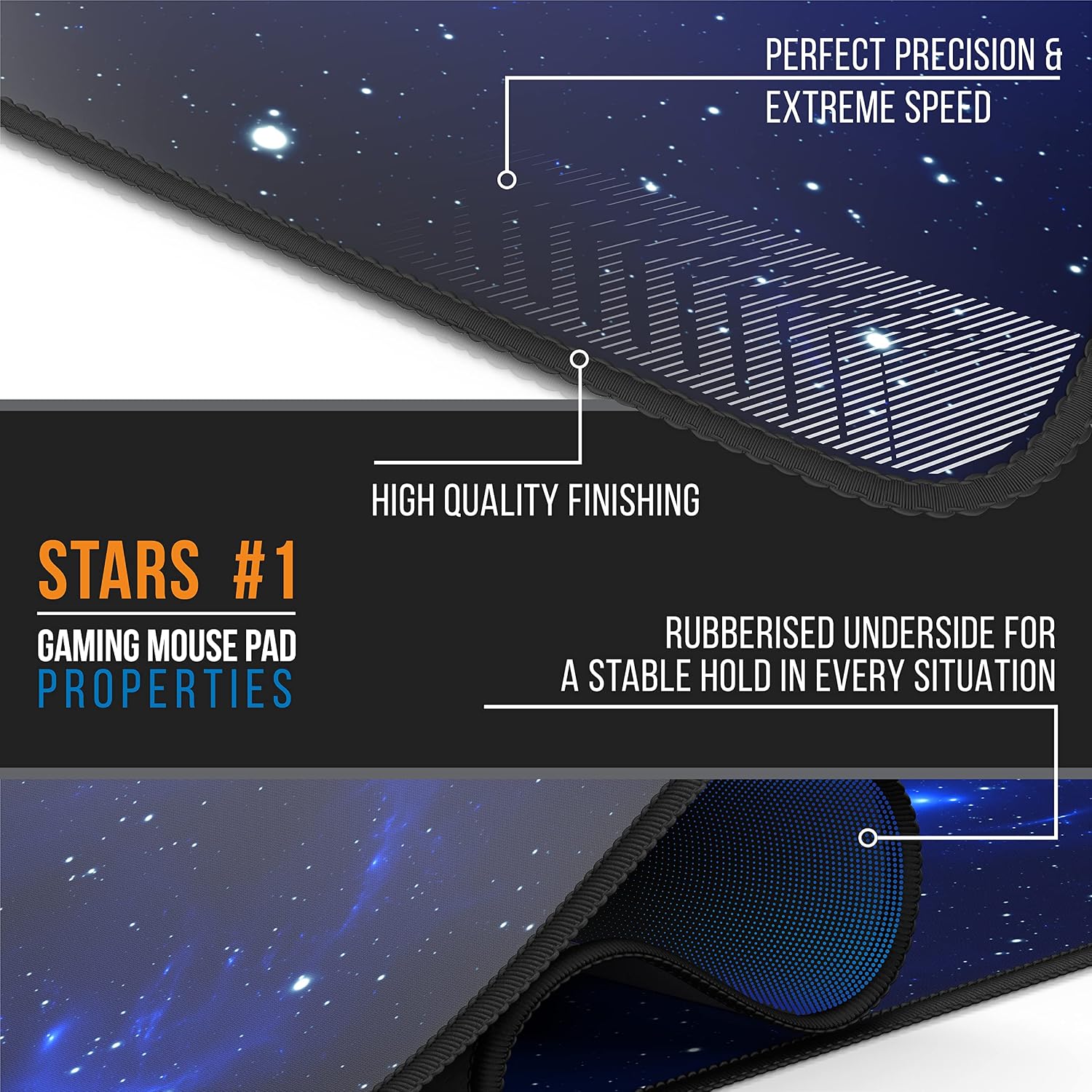 Detalle de Titanwolf Extra Large Gaming Mouse Mat 1200x400mm (XXL) with Stars – Non-slip Desk Pad