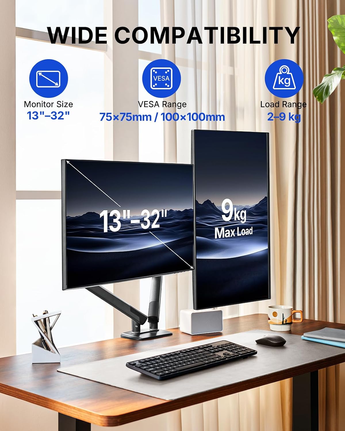 Detalle de HUANUO FlowLift Pro Dual Monitor Arm for 13–32" Screens