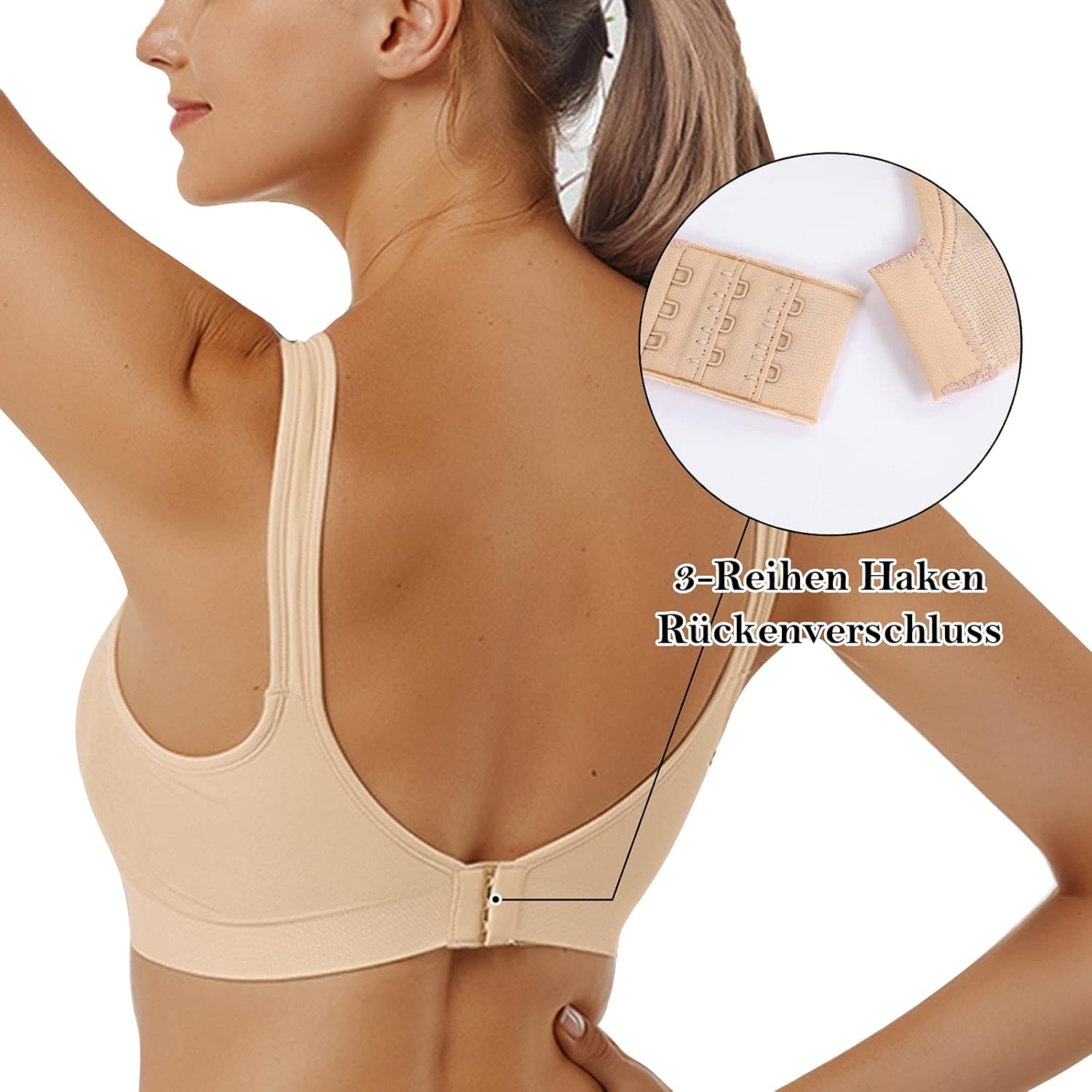 Detalle 1 de Vertvie Damen Sport-BH im 1/2/3er Set ohne Bügel – einfarbig, bequem & mit mittlerem Halt