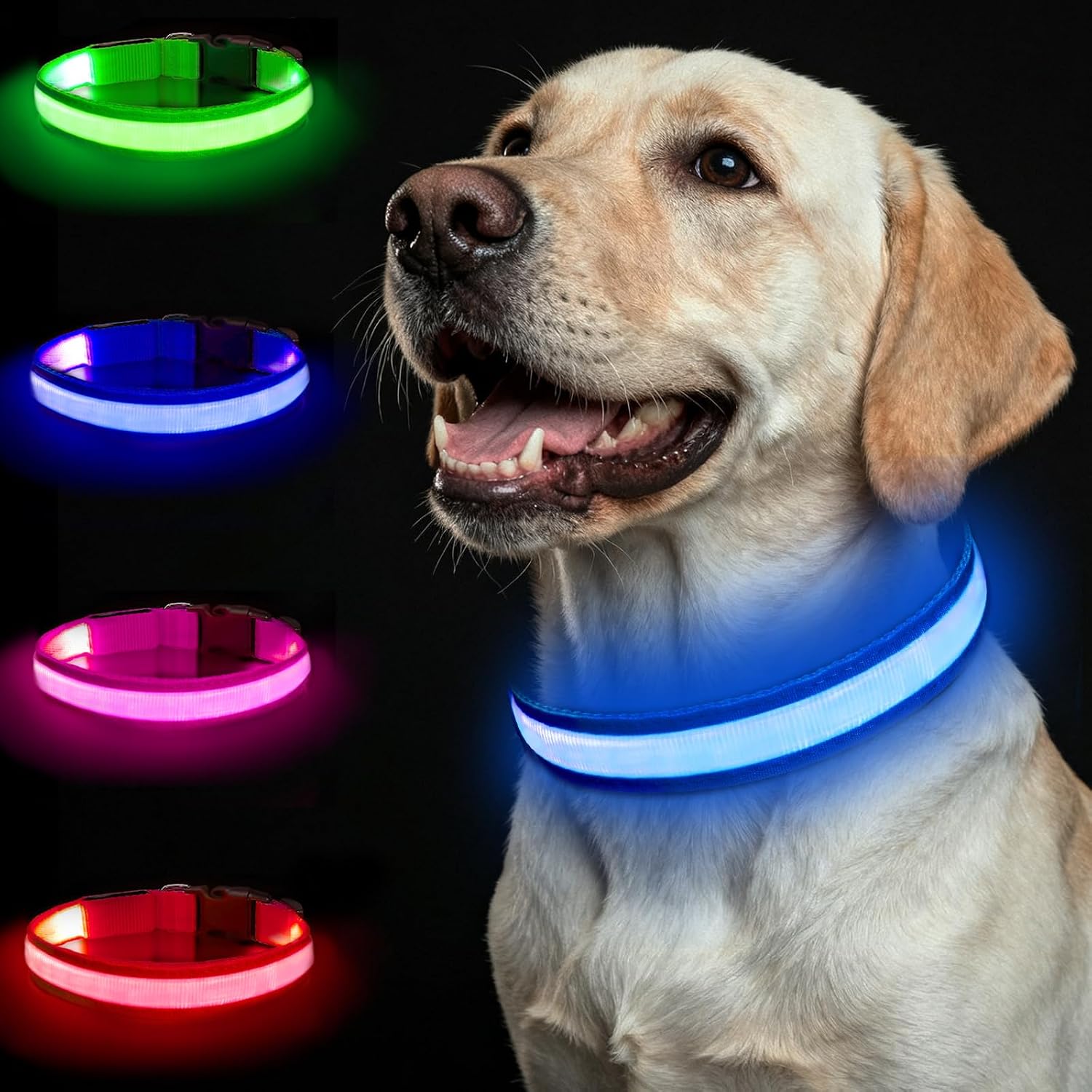 Detalle de Nepfaivy Light Up Dog Collar (Blue-L) with USB Rechargeable LED Lights and 3 Glow Modes