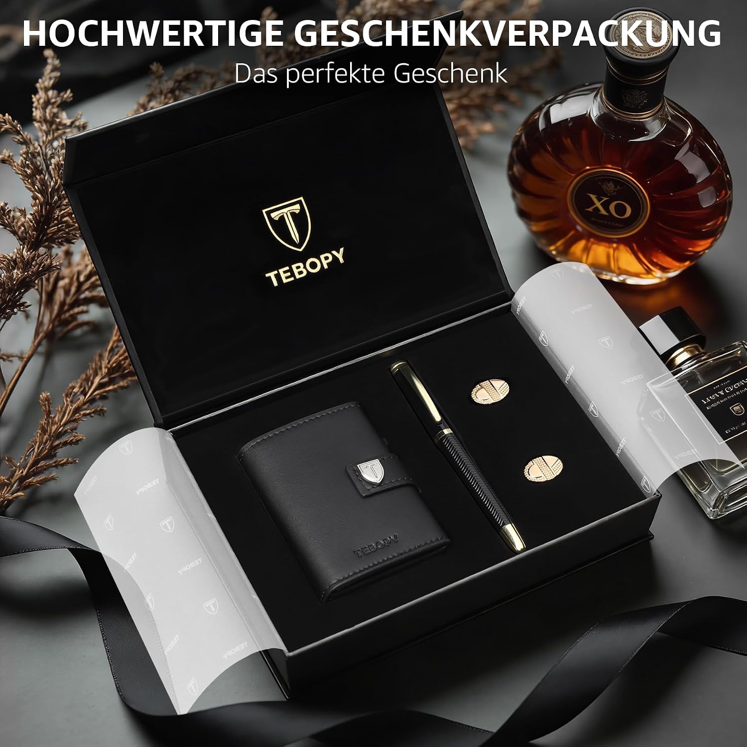 Detalle 2 de Tebopy Geldbörse Herren – Slim Wallet mit RFID-Schutz, Münzfach und elegantem Business-Set